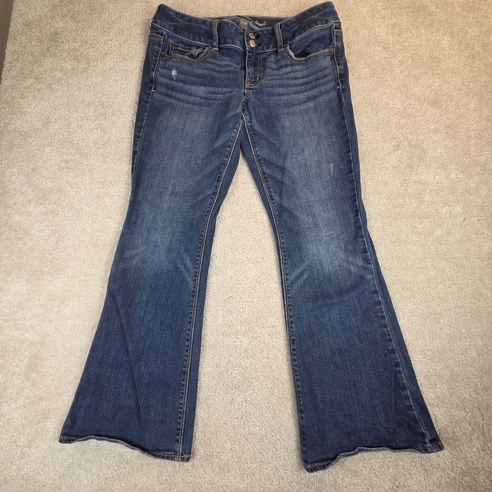 American Eagle Artist Flare Jeans Womens 10 Short Dark Wash Low Rise Stretch